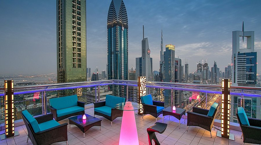 Stylish outdoor terrace at Level 43 Sky Lounge Top Restaurants in Dubai