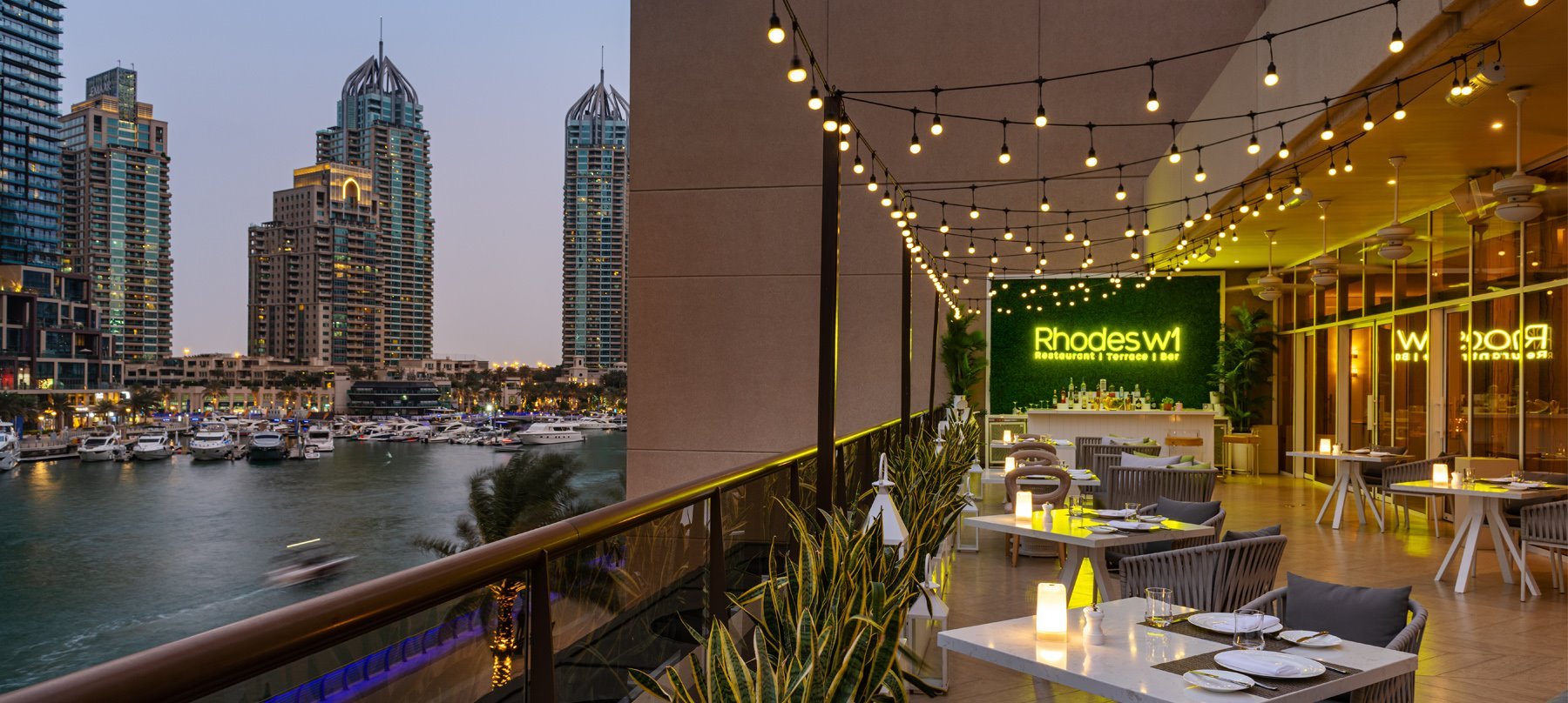 Elegant interior of Rhodes W1 Top Restaurants in Dubai
